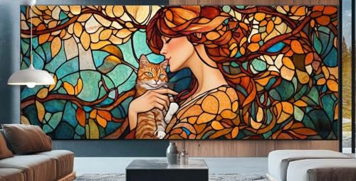 Katze Diamond Painting XXL 90x200cm Diamond Painting Erwachsene Schönheit,Diamant Malerei Full Round Kristall Malen Nach Zahlen,Kreuzstich Mosaik Bastelset Set,Home Dekor Geschenke für Frauen G93 von cppxinng