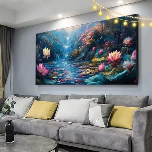 Kran Diamond Painting XXL 130x70cm Diamant Painting Bilder Lotus,5D Vollbohrer Diamant Kunst Malerei Stickerei Kreuzstich DIY Diamond Puzzle Mosaikherstellung Bastelset,Home Dekor Geschenke C319 von cppxinng