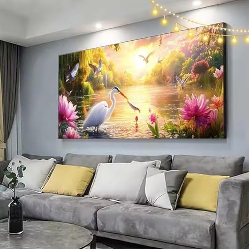 Kran Diamond Painting XXL 150x80cm Diamant Painting Bilder Fisch,5D Vollbohrer Diamant Kunst Malerei Stickerei Kreuzstich DIY Diamond Puzzle Mosaikherstellung Bastelset,Home Dekor Geschenke C325 von cppxinng