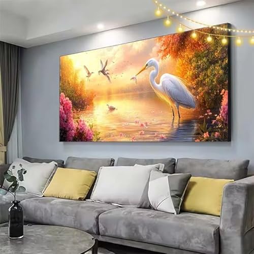 Kran Diamond Painting XXL 150x80cm Diamant Painting Bilder See,5D Vollbohrer Diamant Kunst Malerei Stickerei Kreuzstich DIY Diamond Puzzle Mosaikherstellung Bastelset,Home Dekor Geschenke Frauen C320 von cppxinng