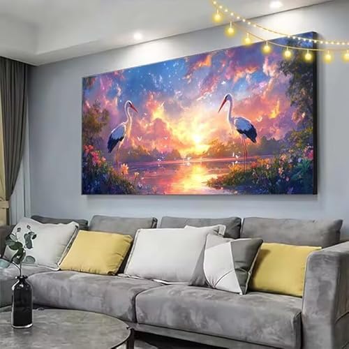 Kran Diamond Painting XXL 180x80cm Diamant Painting Bilder Sonnenuntergang,5D Vollbohrer Diamant Kunst Malerei Stickerei Kreuzstich DIY Diamond Puzzle Mosaikherstellung Bastelset,Dekor Geschenke C321 von cppxinng