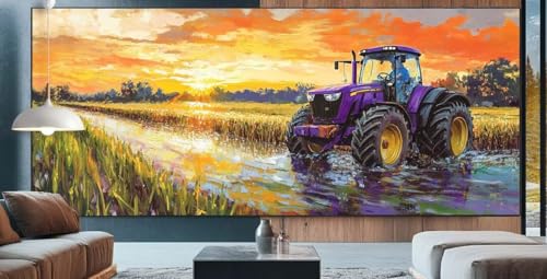 Landschaft Diamond Painting XXL 100x200cm Diamond Painting Erwachsene Traktor,Diamant Malerei Full Round Kristall Malen Nach Zahlen,Kreuzstich Mosaik Bastelset Set,Home Dekor Geschenke für Frauen K35 von cppxinng