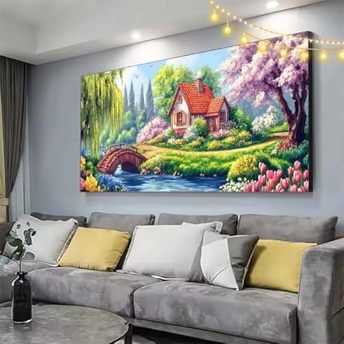 Landschaft Diamond Painting XXL 130x70cm Diamant Painting Bilder Haus,5D Vollbohrer Diamant Kunst Malerei Stickerei Kreuzstich DIY Diamond Puzzle Mosaikherstellung Bastelset,Home Dekor Geschenke C186 von cppxinng