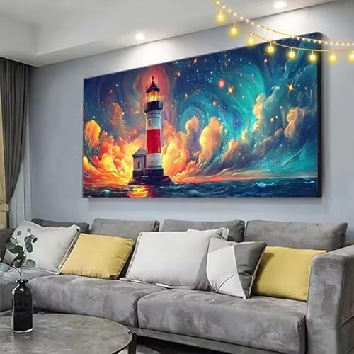 Leuchtturm Diamond Painting XXL 180x80cm Diamant Painting Bilder Ozean,5D Vollbohrer Diamant Kunst Malerei Stickerei Kreuzstich DIY Diamond Puzzle Mosaikherstellung Bastelset,Home Dekor Geschenke C156 von cppxinng