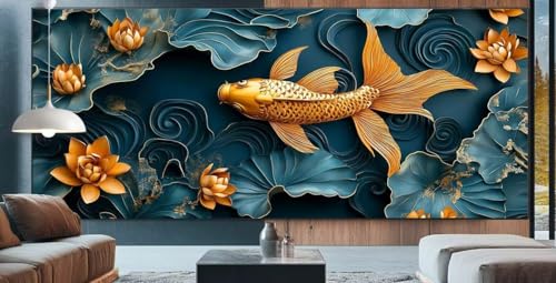 Lotus Diamond Painting XXL 100x250cm Diamond Painting Erwachsene Fisch,Diamant Malerei Full Round Kristall Kunst Malen Nach Zahlen,Kreuzstich Mosaik Bastelset Set,Home Dekor Geschenke für Frauen L16 von cppxinng