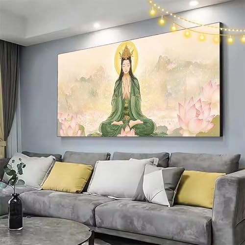 Lotus Diamond Painting XXL 130x70cm Diamant Painting Bilder Buddha,5D Vollbohrer Diamant Kunst Malerei Stickerei Kreuzstich DIY Diamond Puzzle Mosaikherstellung Bastelset,Home Dekor Geschenke C310 von cppxinng