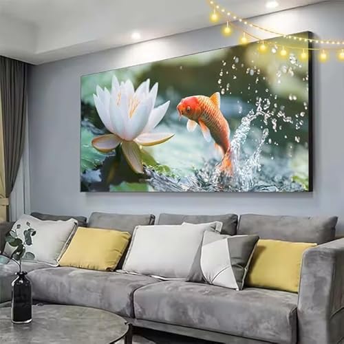 Lotus Diamond Painting XXL 150x80cm Diamant Painting Bilder Fisch,5D Vollbohrer Diamant Kunst Malerei Stickerei Kreuzstich DIY Diamond Puzzle Mosaikherstellung Bastelset,Home Dekor Geschenke C314 von cppxinng