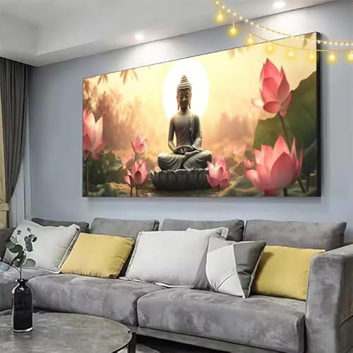 Lotus Diamond Painting XXL 180x80cm Diamant Painting Bilder Buddha,5D Vollbohrer Diamant Kunst Malerei Stickerei Kreuzstich DIY Diamond Puzzle Mosaikherstellung Bastelset,Home Dekor Geschenke C309 von cppxinng