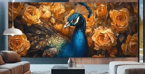 Pfau Diamond Painting XXL 100x200cm Diamond Painting Erwachsene Blume,Diamant Malerei Full Round Kristall Kunst Malen Nach Zahlen,Kreuzstich Mosaik Bastelset Set,Home Dekor Geschenke für Frauen E5 von cppxinng