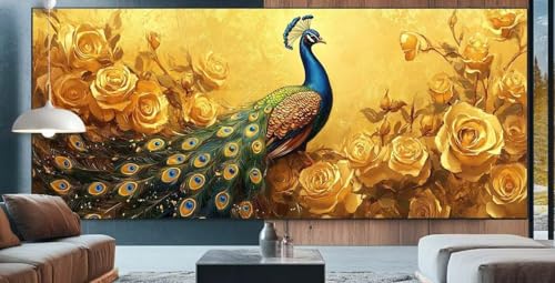 Pfau Diamond Painting XXL 70x160cm Diamond Painting Erwachsene Blume,Diamant Malerei Full Round Kristall Kunst Malen Nach Zahlen,Kreuzstich Mosaik Bastelset Set,Home Dekor Geschenke für Frauen E10 von cppxinng