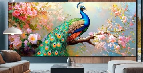 Pfau Diamond Painting XXL 70x160cm Diamond Painting Erwachsene Blume,Diamant Malerei Full Round Kristall Kunst Malen Nach Zahlen,Kreuzstich Mosaik Bastelset Set,Home Wand Dekor Geschenke für Frauen E8 von cppxinng