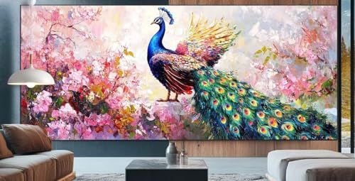 Pfau Diamond Painting XXL 90x200cm Diamond Painting Erwachsene Pfingstrose,Diamant Malerei Full Round Kristall Malen Nach Zahlen,Kreuzstich Mosaik Bastelset Set,Home Dekor Geschenke für Frauen H18 von cppxinng