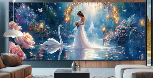 Prinzessin Diamond Painting XXL 100x250cm Diamond Painting Erwachsene Schwan,Diamant Malerei Full Round Kristall Malen Nach Zahlen,Kreuzstich Mosaik Bastelset Set,Home Dekor Geschenke für Frauen K14 von cppxinng