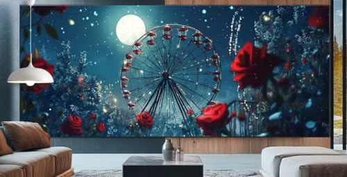 Rose Diamond Painting XXL 90x200cm Diamond Painting Erwachsene Ferris Wh,Diamant Malerei Full Round Kristall Kunst Malen Nach Zahlen,Kreuzstich Mosaik Bastelset Set,Home Dekor Geschenke für Frauen H11 von cppxinng