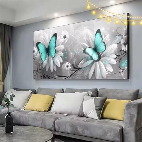 Schmetterling Diamond Painting XXL 130x70cm Diamant Painting Bilder Blume,5D Vollbohrer Diamant Kunst Malerei Stickerei Kreuzstich DIY Diamond Puzzle Mosaikherstellung Bastelset,Dekor Geschenke C336 von cppxinng