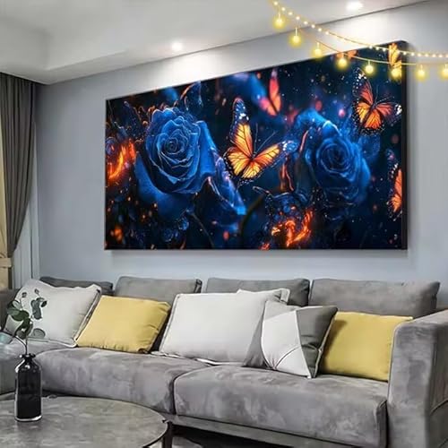 Schmetterling Diamond Painting XXL 130x70cm Diamant Painting Bilder Rose,5D Vollbohrer Diamant Kunst Malerei Stickerei Kreuzstich DIY Diamond Puzzle Mosaikherstellung Bastelset,Dekor Geschenke C345 von cppxinng