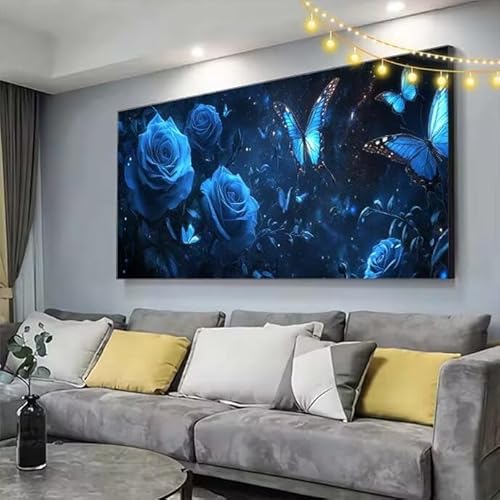 Schmetterling Diamond Painting XXL 130x70cm Diamant Painting Bilder Rose,5D Vollbohrer Diamant Kunst Malerei Stickerei Kreuzstich DIY Diamond Puzzle Mosaikherstellung Bastelset,Dekor Geschenke C347 von cppxinng