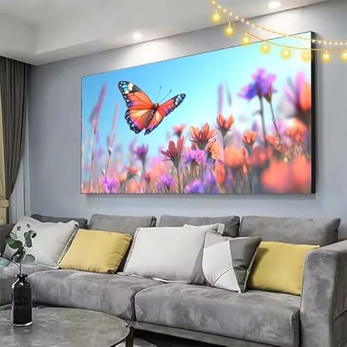 Schmetterling Diamond Painting XXL 150x80cm Diamant Painting Bilder Blume,5D Vollbohrer Diamant Kunst Malerei Stickerei Kreuzstich DIY Diamond Puzzle Mosaikherstellung Bastelset,Dekor Geschenke C339 von cppxinng