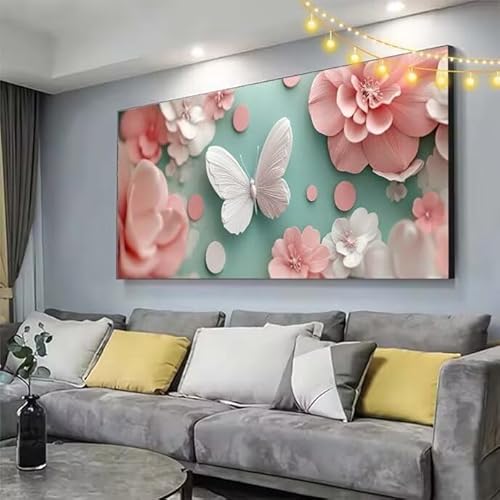 Schmetterling Diamond Painting XXL 150x80cm Diamant Painting Bilder Blume,5D Vollbohrer Diamant Kunst Malerei Stickerei Kreuzstich DIY Diamond Puzzle Mosaikherstellung Bastelset,Dekor Geschenke C342 von cppxinng