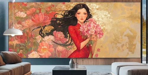 Schönheit Diamond Painting XXL 100x200cm Diamond Painting Erwachsene Pfingstrose,Diamant Malerei Full Round Kristall Malen Nach Zahlen,Kreuzstich Mosaik Bastelset Set,Dekor Geschenke für Frauen H21 von cppxinng