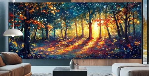 Sonnenuntergang Diamond Painting XXL 100x250cm Diamond Painting Erwachsene Wald,Diamant Malerei Full Round Kristall Malen Nach Zahlen,Kreuzstich Mosaik Bastelset Set,Dekor Geschenke für Frauen J68 von cppxinng