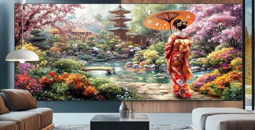 Terrasse Diamond Painting XXL 100x250cm Diamond Painting Erwachsene japanisch,Diamant Malerei Full Round Kristall Malen Nach Zahlen,Kreuzstich Mosaik Bastelset Set,Home Dekor Geschenke für Frauen J44 von cppxinng