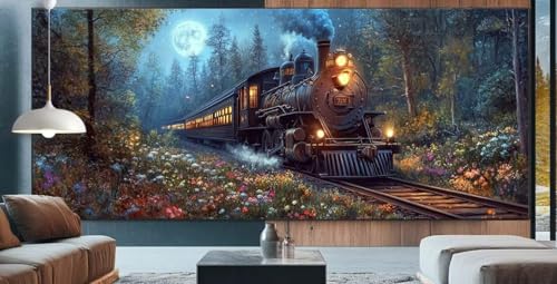 Zug Diamond Painting XXL 100x250cm Diamond Painting Erwachsene Wald,Diamant Malerei Full Round Kristall Kunst Malen Nach Zahlen,Kreuzstich Mosaik Bastelset Set,Home Wand Dekor Geschenke für Frauen J64 von cppxinng