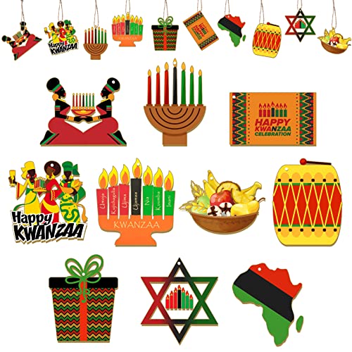 craftshou 30 Stück Happy Kwanzaa Holzornamente Kinara Hängende Holzscheiben Dekoration für Baum Holzanhänger mit Schnur für afrikanisches Erbe Urlaub Dekoration und Zubehör für Zuhause von craftshou