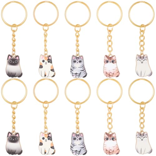 CRASPIRE 10 Stück Katzen-Emaille-Schlüsselanhänger, 5 Stile, Legierung, bunt, klein, Mini-Kawaii-Tieranhänger, Eisen-Schlüsselanhänger für Autoschlüssel, Tasche, Geldbörse, Partyzubehör, von craspire