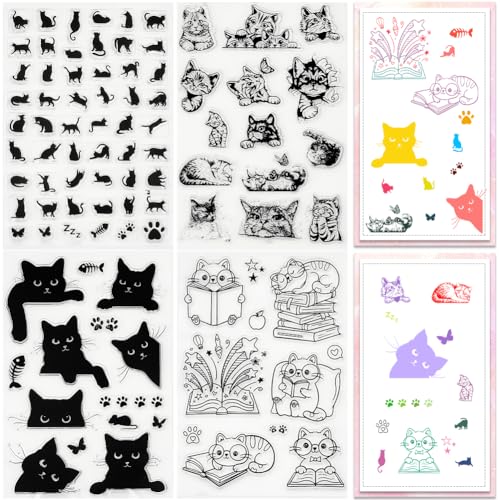 craspire 4 Stile Katze Durchsichtige Stempel Tierwortbuch Wiederverwendbarer Hintergrund Poststempel Retro Transparente Silikonstempelsiegel Für Journaling Kartenherstellung Dekor DIY Scrapbooking von craspire