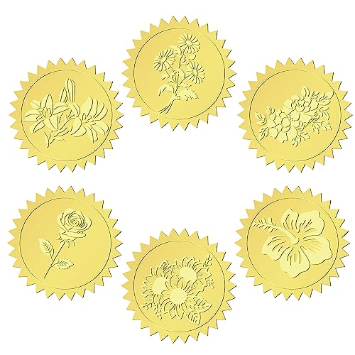 craspire 6 Styles Blumen Sonnenblumen Goldfoliengeprägte Aufkleber 2 Zoll Lily Rose Daisy Floral Zertifikat Siegelaufkleber Rundes Etikett Selbstklebender Aufkleber Für Hochzeitsumschläge von craspire