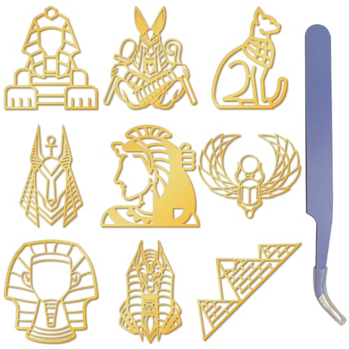 CRASPIRE 9 Stück Goldene Metallaufkleber Mit Ägyptischen Pyramiden-Musteraufklebern Mit Pinzette, Orgonit-Aufkleber, Wasserdicht, Selbstklebend, Dekorationsaufkleber, Abziehbilder Für Sammelalben von craspire
