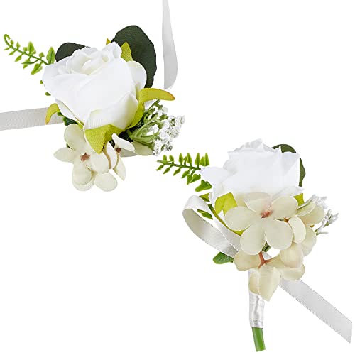 CRASPIRE Armband-Set Im Knopfloch, Elfenbein-Rose, Künstliche Hochzeit Boutonniere Seidenarmband, Ansteckblume Knopflöcher Rose Handgelenk Corsage Bräutigam Und Bräute Für Hochzeitszeremonie Jahrestag von craspire