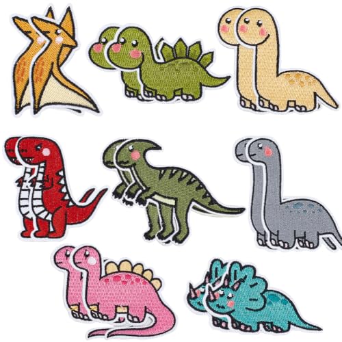 CRASPIRE Bestickte Dinosaurier-Aufnäher, selbstklebend, bunt, Dinosaurier-Motiv, zum Aufbügeln oder Aufnähen, Vintage-Applikationen, Abziehbilder, Verzierungen, 16 Stück, Kunstdekoration, von craspire