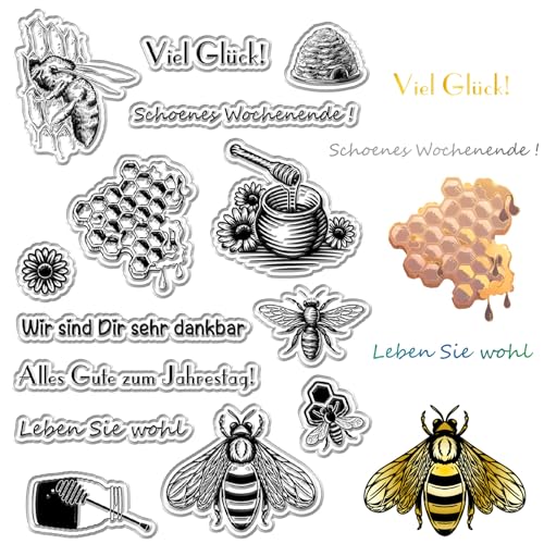 CRASPIRE Bienen Klare Stempel Deutscher Text Bienenstock Honig Wiederverwendbarer Poststempel Transparente Silikonstempelsiegel Für Die Tagebuchkartenherstellung Dekor DIY Scrapbooking Filmrahmen von craspire