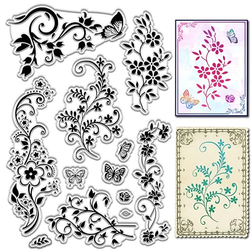 CRASPIRE Blumen-Stempel, Schmetterlingsreben, Pflanze, Wiederverwendbar, Hintergrund, Poststempel, Transparente Silikon-Stempelsiegel Für Journaling, Kartenherstellung, Dekor, DIY, Scrapbooking von craspire