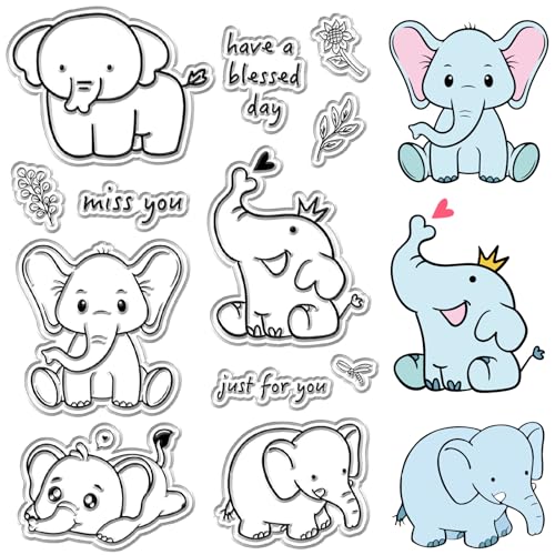 craspire Cartoon-Elefant, Klare Gummistempel, Süße Tiere, Wörter, Lustige, Wiederverwendbare, Transparente Silikonstempelsiegel Für DIY-Scrapbooking, Journaling, Kartenherstellung, Dekor, Fotoalbum von craspire