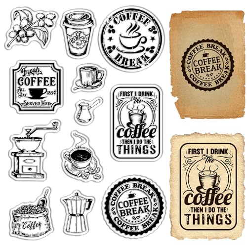 CRASPIRE Coffee Clear Stamps Coffee Bean Pot Transparent Rubber Stamps Silicone Seals Stamp Coffee Shop Journal DIY Scrapbook Photo Album Decoration Handmade Crafts Notebook Film Frame Cards Making von craspire