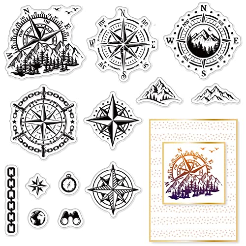 craspire Compass Clear Stamps Compass Mountain Outdoor Scenery Transparent Silic1 Stempel Gummistempel Für Scrapbooking Geburtstag Fotoalbum Thanksgiving-Kartenherstellung 4.3 x 6.3 x 0.1 Zoll von craspire