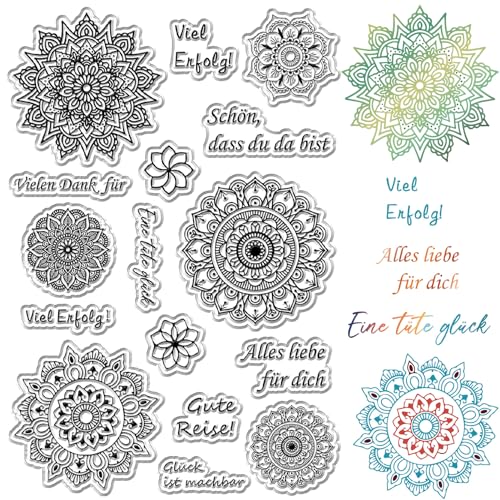 craspire Floral Clear Stamps Deutsches Segenswort Mandala-Blume Wiederverwendbarer Poststempel Transparente Silikonstempelsiegel Für Die Erstellung von Tagebüchern Und Karten Dekorieren Scrapbooking von craspire