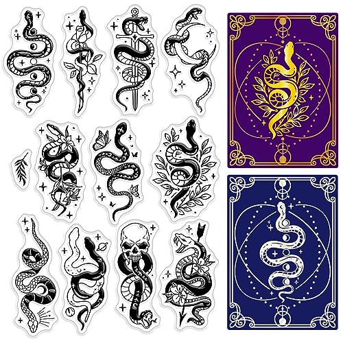 craspire Gothic Snake Clear Rubber Stamps Halloween Moon Skull Flowers Boho Transparent Silicone Seals Stamp Holiday Journaling Card Making DIY Scrapbooking Photo Frame Album Decor 6.3 x 4.3 Zoll von craspire