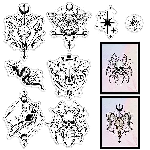 CRASPIRE Halloween Themed Silicone Clear Stamps Skull Gothic-Style Divination Reusable Rubber Transparent Seals for Day of The Dead Cards Making DIY Scrapbooking Journal Photo Album Decorative von craspire