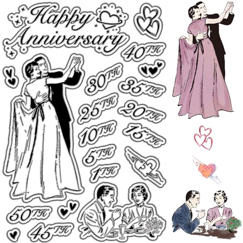 CRASPIRE Happy Anniversary Clear Stamps Couple Date Words Wiederverwendbarer Hintergrund Poststempel Transparente Silikonstempel Siegel Für Journaling Kartenherstellung Dekor DIY Scrapbooking Supplies von craspire