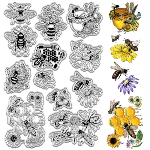 CRASPIRE Honey Bee Clear Rubber Stamps Honeycomb Hummel Vintage Flowers Transparente Silikon-Stempelsiegel Für Journaling, Kartenherstellung, Notebook-Dekoration, DIY, Scrapbooking, Handgefertigtes von craspire