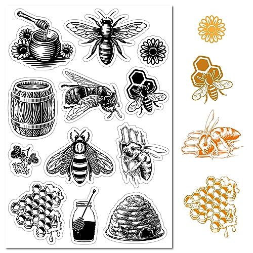 craspire Honey Bee Sunflowers Clear Rubber Stamp Vintage Honeycomb Hummel Transparente Silikonsiegel Stempel Für Journaling, Kartenherstellung, DIY, Scrapbooking, Handgefertigtes Foto-Notizbuch von craspire