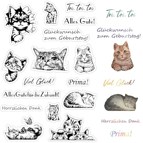 craspire Katze Klare Stempel Deutscher Text Schmetterling Kitty Wiederverwendbarer Poststempel Transparente Silikonstempelsiegel Für Die Tagebuchkartenherstellung Dekor DIY Scrapbooking Filmrahmen von craspire