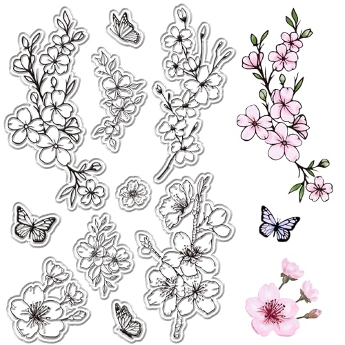 craspire Kirschblüten, Transparente Stempel, Japanische Sakura-Blumen, Schmetterling, Wiederverwendbar, Retro, Transparente Silikon-Stempelsiegel Für Scrapbooking, Fotoalbum, Dekoratives Journaling craspire Kirschblüten, Transparente Stempel, Japanische Sakura-Blumen, Schmetterling, Wiederverwendbar, Retro, Transparente Silikon-Stempelsiegel Für Scrapbooking, Fotoalbum, Dekoratives Journaling von craspire