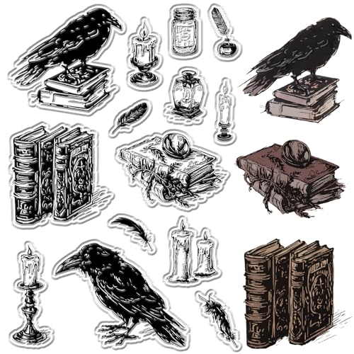 craspire Klare Stempel Mit Krähenmotiv Zum Gestalten von Karten Halloween Raben Bücher Federn Transparenter Silikon Siegelstempel Im Vintage Und Retro Stil Wiederverwendbare Dekorative Siegel craspire Klare Stempel Mit Krähenmotiv Zum Gestalten von Karten Halloween Raben Bücher Federn Transparenter Silikon Siegelstempel Im Vintage Und Retro Stil Wiederverwendbare Dekorative Siegel von craspire
