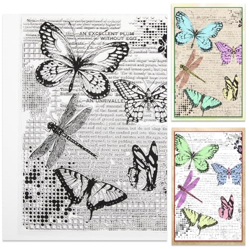 CRASPIRE Libelle Schmetterling Klarer Gummistempel Text Vintage Transparente Silikonsiegel Stempel Retro Für Journaling Kartenherstellung DIY Scrapbooking Handgemacht Fotoalbum Notizbuch Dekor von craspire