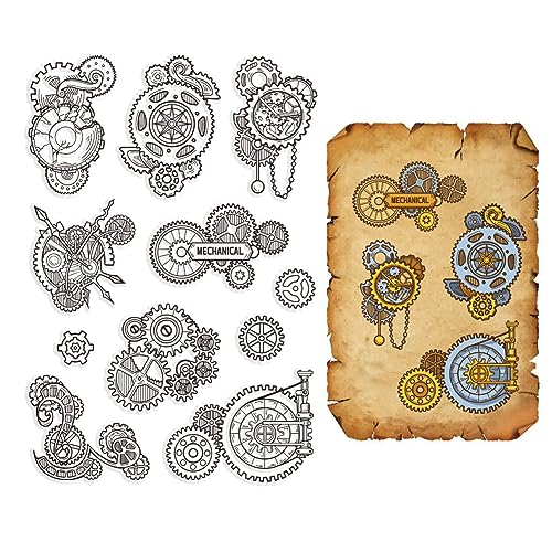 CRASPIRE Mechanical Gears Clear Rubber Stamp Steampunk Vintage Transparent Silicone Seals Stamp for Journaling Card Making DIY Scrapbooking Handmade Photo Album Notebook Decor 6.3 x 4.3 inch von craspire